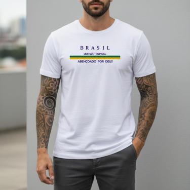 Imagem de Camiseta Masculina Branca Brasil Pátria Orgulho Nacional Camisa Algodão Toque Suave-Mas...