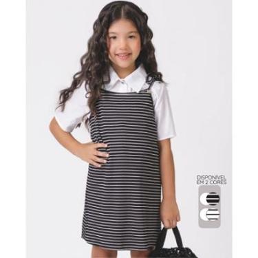 Imagem de Cropped polo vestido menina fresco verão estiloso leve - Preto e Branco - Menina 4 a 14...