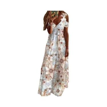 Imagem de Vestido Casual Longo Sem Mangas Branco Com Estampa De Renda Para Mulhe