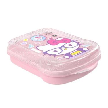 Imagem de Sanduicheira Escolar Porta Lanches Hello Kitty c/ Glitter - Plasútil