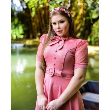 Imagem de Vestido Social com Cinto Moda Evangélica Barato - Universo do Closet, 
