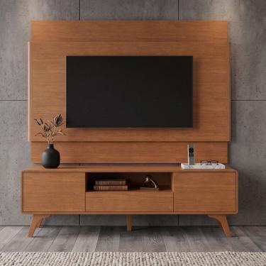 Imagem de Rack com Painel para Tv até 65 Polegadas 100% Mdf e Pés em Madeira Maciça Ares Naturalle