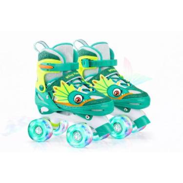 Imagem de Patins Quad Dinossauro 4 Rodas Infantil Tamanha Regulável Com Rodinhas