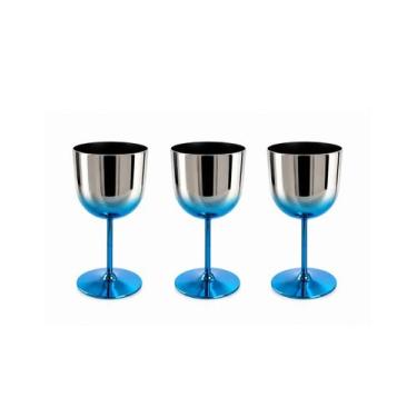 Imagem de Kit 3 Taça Gin Metalizada Azul Gold 600ml Elegante P/Drinks - LS Comer
