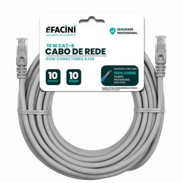 Imagem de Cabo de Rede eFacini CAT6 100 Cobre, Anatel 10 Metros Cinza
