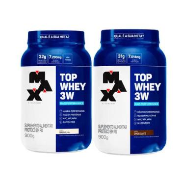 Imagem de 2x Top Whey Protein 3w 900g Pote Isolado Conc Hid Max Titanium, Chocol