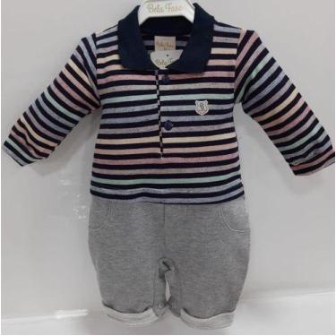 Imagem de Macacão Longo Bebe Menino Listras Enxoval Bela Fase 363, Mescla, P ( 0