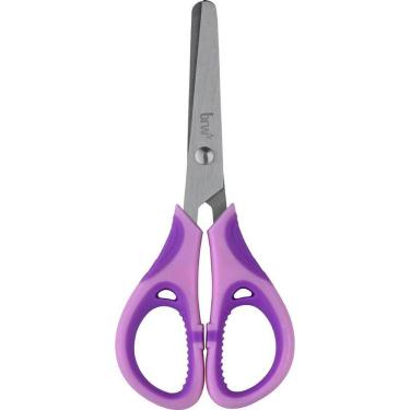 Imagem de Kit Tesoura Escolar BRW para Canhoto 13cm Cabo Emborrachado Display 12 Unidades Azul e Lilás