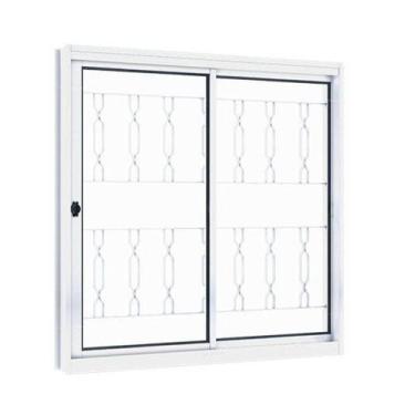 Imagem de Janela de Aço de Correr 100x120cm 2 Folhas com Grade Mosaico e Vidro R