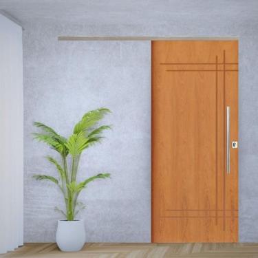 Imagem de Porta de Correr Padrão Imbuia Belissima 9 Trilho Vision Puxador Tubola