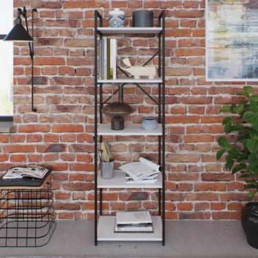 Imagem de Estante com 5 Prateleiras 152x45x33cm Yon Branco/Preto - Metalig