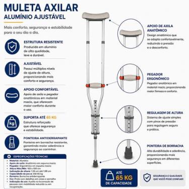 Imagem de Muletas Axilares Em Alumínio Ajustável Universal Cinza ATÉ 65KG - Dell