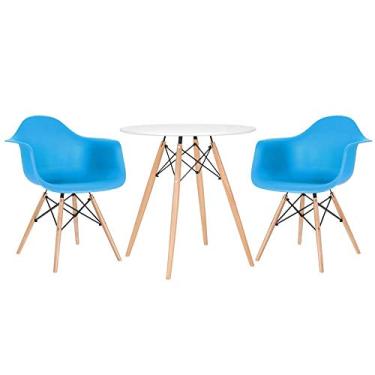 Imagem de Loft7, Kit Mesa Eames 70 cm branco + 2 cadeiras Eiffel Daw com braços azul céu