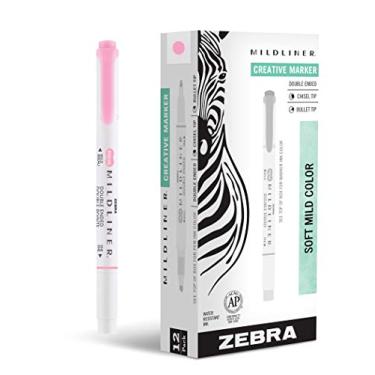 Imagem de Zebra Pen Conjunto de marcadores de texto de ponta dupla Mildliner, pontas largas e finas, ideal para realce da Bíblia, sem sangramento, tinta rosa suave, pacote com 12 (78170upc)