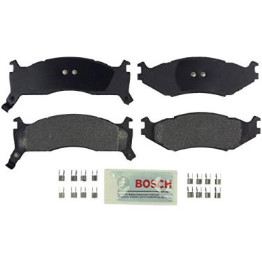 Imagem de Bosch BE521H Conjunto de pastilhas de freio de disco azul com ferragens para carros selecionados Chrysler, Dodge e Plymouth 1991-95 e mini vans – frente