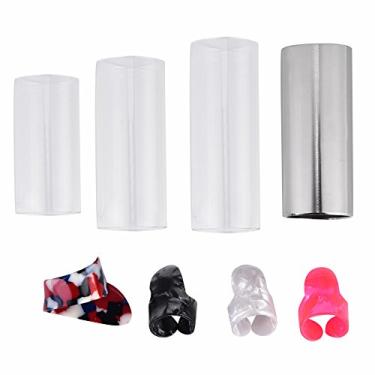 Imagem de Tbest Conjunto de Slides de Guitarra Incluídos 3 Slides de Vidro + Escorregadores de Aço Inoxidável + 4 Palhetas de Plástico de Proteção + Caixa de Plástico