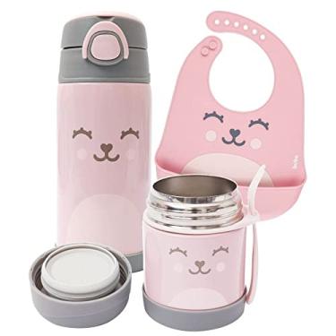 Imagem de KIT ALIMENTACAO INFANTIL BABADOR + GARRAFA E POTE TERMICO (GUMMY ROSA)