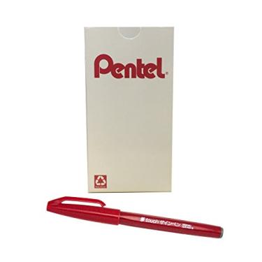 Imagem de Pentel Caneta Touch Artes, ponta de pincel Fude, tinta vermelha, caixa com 12 (SES15C-B)