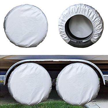 Imagem de Conjunto de 4 capas de pneu Kayme de quatro camadas para RV Trailer Camper Roda de vinil, protetor de neve de chuva solar, impermeável, prataKayme 24-26 Inch Tire Diameters LTZ-4-M