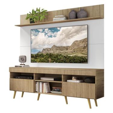 Imagem de Rack Retrô com Painel e Suporte para TV até 65" Multimóveis Madri FG3374 Rustic/Branco