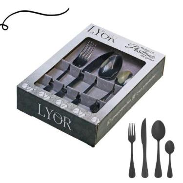 Imagem de Jogo De Talher Faqueiro Aço Inox Positano Black 24 Peças Lyor