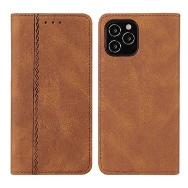 Imagem de GSYH Capa flip para iPhone 13 Mini/13/13 Pro/13 Pro Max, capa carteira de couro legítimo com suporte para cartão magnético TPU Shell Folio Capa, marrom, 13 15,5 cm