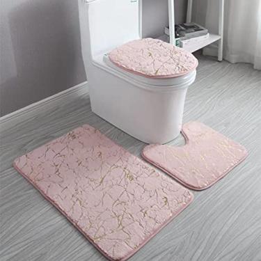 Imagem de Conjunto de tapetes de banheiro para sala de estar em casa tapetes antiderrapantes com impressão em ouro tapete para quarto com impressão tapete de banho tapetes de banho, 3p1006 rosa