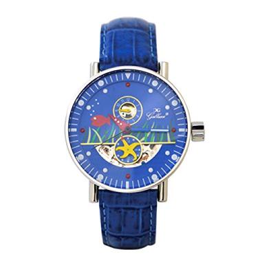Imagem de Gallucci Relógio de pulso automático unissex esqueleto com mostrador 24 horas, mostrador padrão de mês e oceano, Azul, Vitalidade, elegante