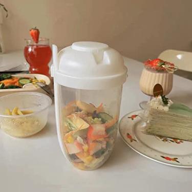 Imagem de Conjunto de recipiente de salada para salada 2022 copo de salada fresca para ir com garfo e salada para molho e salada recipiente para salada (branco)
