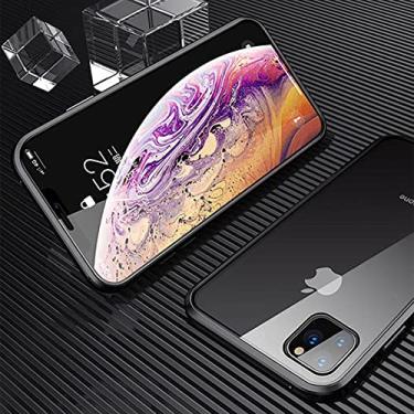 Imagem de Capa magnética de metal para iPhone 13 12 11 Pro Max Mini X XS XR 7 8 Plus SE 2020 360 tampa de vidro dupla face, preta, para iPhone 6