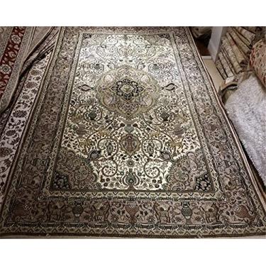 Imagem de YAMEILEGEND YAMEI LEGEND Tapetes de design oriental de seda feitos à mão de 1,5 m x 2,4 m para tapetes de escritório e escritório