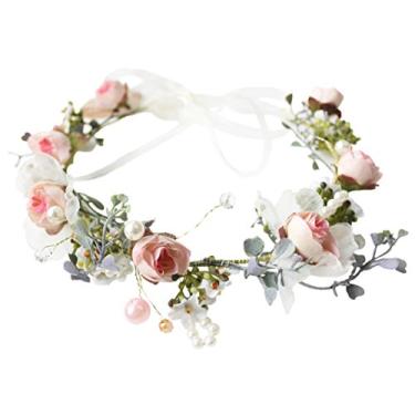 Imagem de Vivivalue Tiara de flores Boho coroa floral coroa coroa coroa tiara com fita festa festival casamento, I, tamanho �nico
