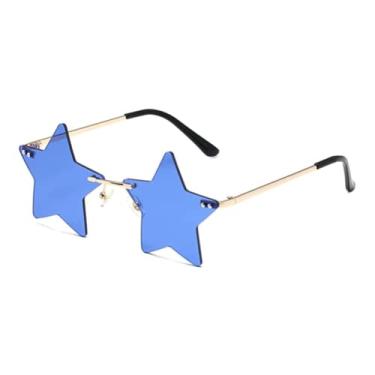 Imagem de Óculos de sol com formato de estrela sem aro para mulheres/homens, óculos de festa, personalidade, pentagrama, Azul escuro, One Size