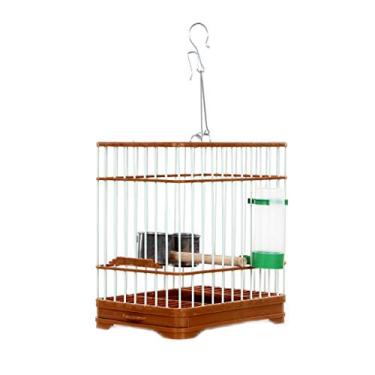 Imagem de KIZQYN Gaiola de pássaro de vento chinês vintage gaiola de banho de pássaro marrom cinto de plástico gancho de aço inoxidável gaiola de voo