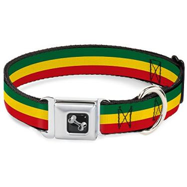 Imagem de Buckle-Down Coleira para cães com fivela de cinto de segurança – Rasta – 2,5 cm de largura – serve para pescoço de 23 a 38 cm – Pequena