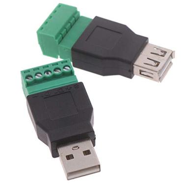Imagem de VizGiz Pacote com 2 adaptadores de bloco de terminais USB 2.0 tipo A plugue macho fêmea para módulo conector de 5 pinos faça você mesmo sem solda 5P parafuso de substituição para carregamento de cabo transferência de dados