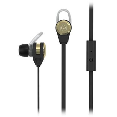 Imagem de MQbix Fones de ouvido MQET39GLD AeroFones Platinum2 de ajuste seguro com cabo plano livre de emaranhados, microfone dourado