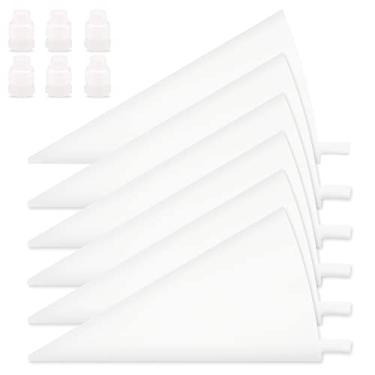 Imagem de Sacos de confeitar reutilizáveis de 40,64 cm, pacote com 6 sacos de silicone para confeitar bolos, sacos de decoração de sobremesa, saco de confeitar com 6 acopladores de cobertura para pontas padrão, translúcido