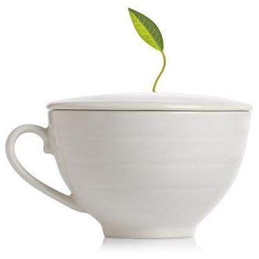 Imagem de Tea Forte Xícara de chá de porcelana e tampa, capa personalizada mantém o chá quente enquanto enche