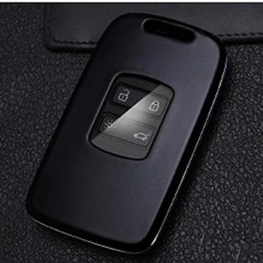 Imagem de YJADHU Controle remoto de fibra de carbono masculino e feminino porta-chaves de carro, apto para Renault Megane Koleos Kadjar Talismã Espace Captur Clio, concha preta