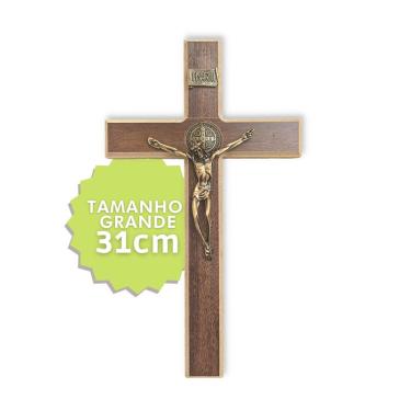 Imagem de Cruz De Parede Madeira Crucifixo Para Parede São Bento 31cm