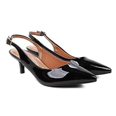 Imagem de Scarpin Vizzano Salto Baixo Bico Fino Chanel - Preto - 34