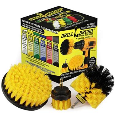 Imagem de (All Purpose Medium-yellow) - Drillbrush Electric Spin Scrubber Brush Kit for Bathroom Tub and Shower. Easy Tile Grout Cleaner Tool - Includes Three Different Size Replaceable Scrubber Brush Heads