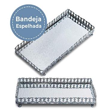 Imagem de Bandeja Retangular Decorativa Metal Espelhada Cor Prata