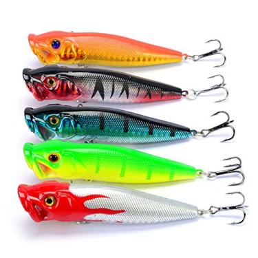 Imagem de Kit 5 Iscas Artificiais Superfície Popper 9cm 12g Pesca Esportiva Tucunaré Dourado Robalo Pesque Pague