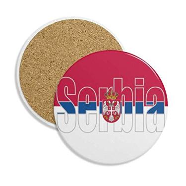 Imagem de Porta-copos de cerâmica com nome da bandeira da Sérvia, porta-copos com pedra absorvente para bebidas, presente de 2 peças