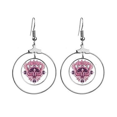 Imagem de Graffiti Street Brincos de argola com estampa de caveira rosa e argola com pingente