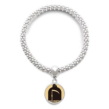 Imagem de DIYthinker Pulseira de prata de Azrael preto de Halloween com pingente de corrente ajustável