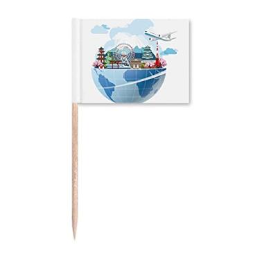 Imagem de Travel Journey Japan Sakura Plane Bandeiras de palito de dentes para decoração de festa