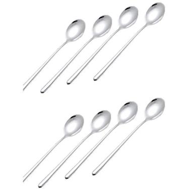 Imagem de Ximkee 8 peças, Colher de arroz coreana de aço inoxidável/colher de sopa/colher de café/colher de café – Grande círculo com alça longa, Spoons